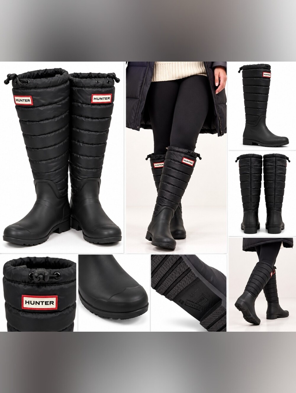 Hunter Black Quilted Tall Women's Winter Rain Boots
